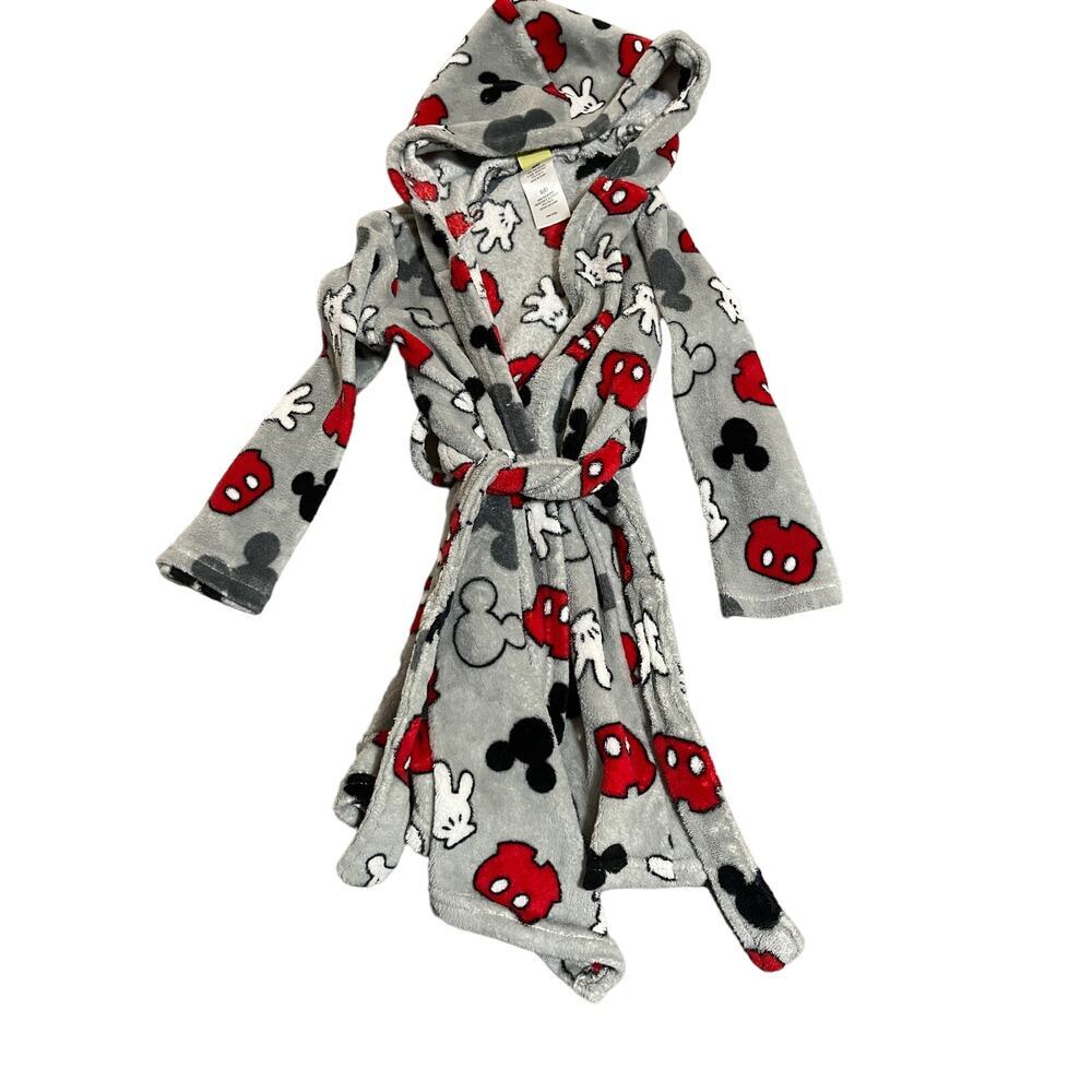 Disney Mickey Mouse SZ Small 6T Toddler Gray Fleece Tie Hooded Robe Kidcore